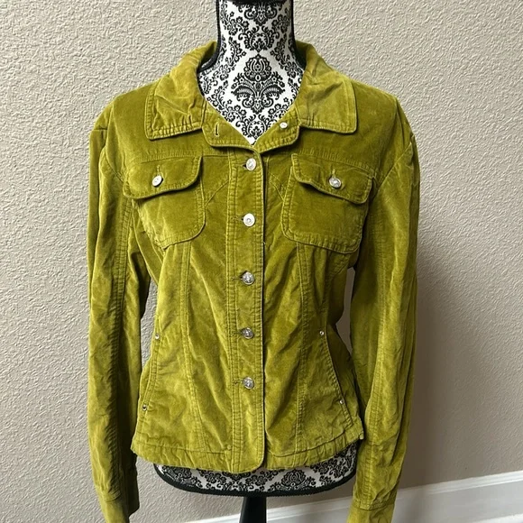 Live a Little Suede Jacket Womens M Button Front Green Fitted - Picture 2 of 9